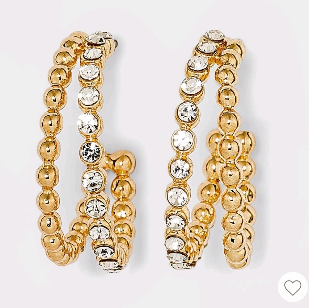 BaubleBar Crystal Beaded Double Hoop Earrings Gold SUGARFIX BN